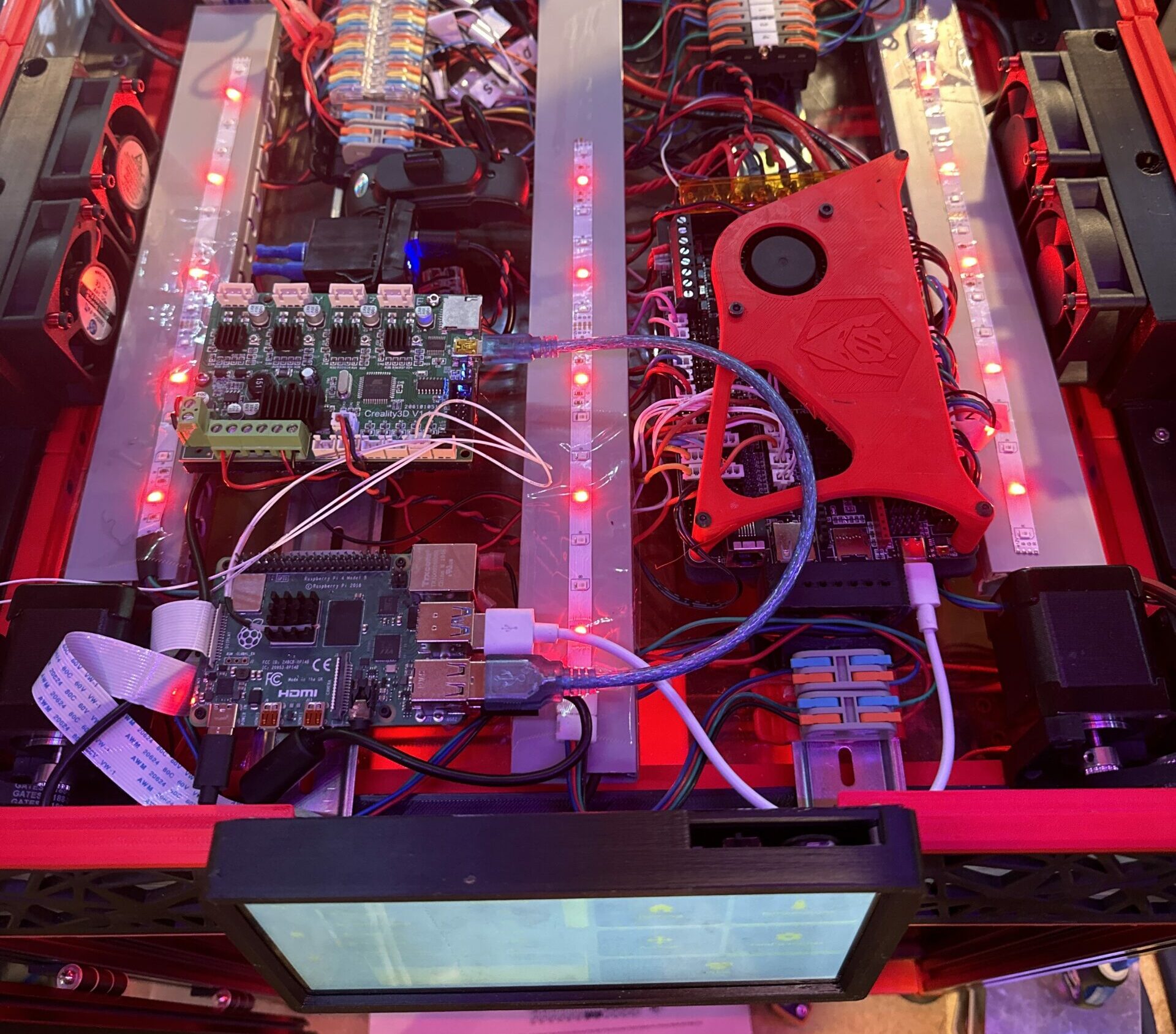 Printer electronics and wiring during equipment work