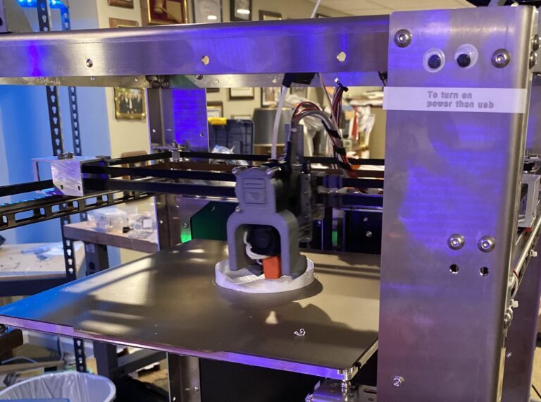Printhead, frame, and build platform of a large-format 3D printer.
