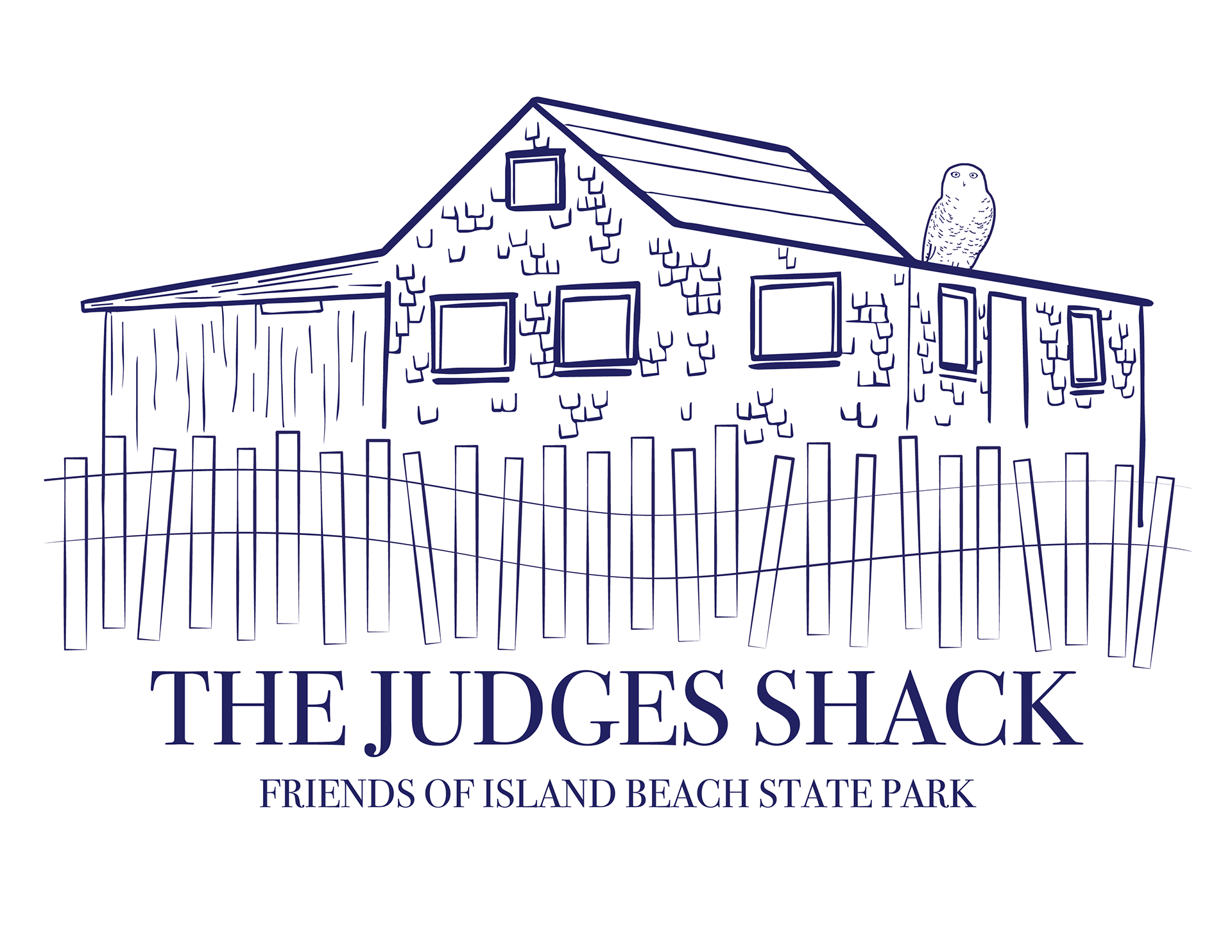 The Judges Shack identity artwork by Emma Homoki with illustrated building, owl, fence, and typography